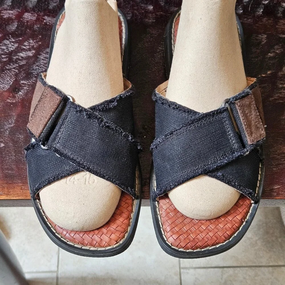 Tommy Bahama Turks Leather Sandals, Black/Brown, Sz 13 - Picture 5 of 13